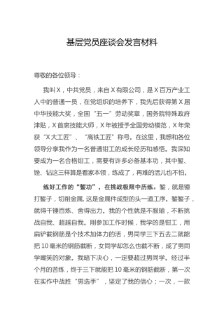 公司基层党员座谈会发言材料