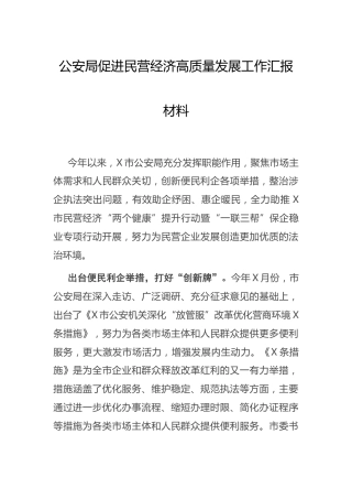 公安系统促进民营经济高质量发展工作总结汇报
