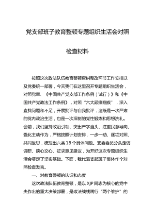 党支部班子政法队伍教育整顿组织生活会对照检查材料3600字