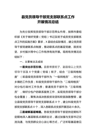 党员领导干部党支部联系点工作开展情况总结