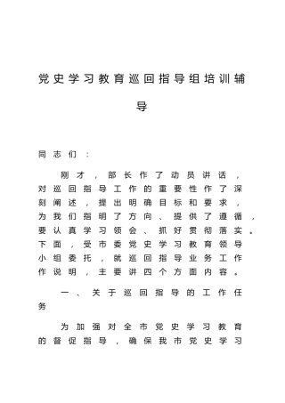 党史学习教育巡回指导组培训辅导讲稿