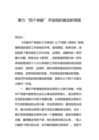 党课：聚力“四个突破” 开创组织建设新局面