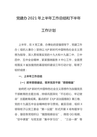党建办2021年上半年工作总结和下半年工作计划