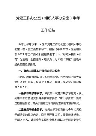 党建（组织人事）办公室半年工作总结
