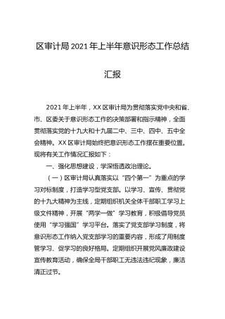 2021年上半年意识形态工作总结（审计）