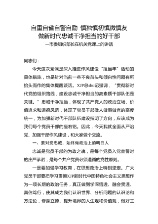 党课：做新时代忠诚干净担当的好干部（组织部长）