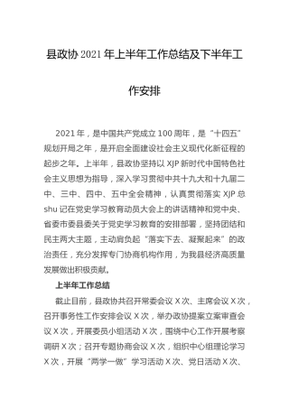 政协2021年上半年工作总结