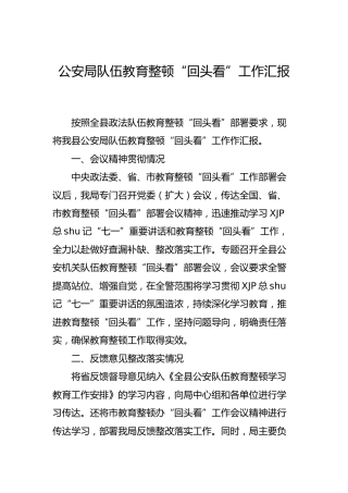 政法队伍教育整顿“回头看”工作总结汇报（公安）