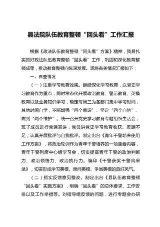 政法队伍教育整顿“回头看”工作总结汇报（法院）