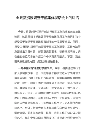 在新提拔调整干部集体谈话会上的讲话