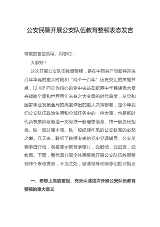 政法队伍教育整顿表态发言（公安）