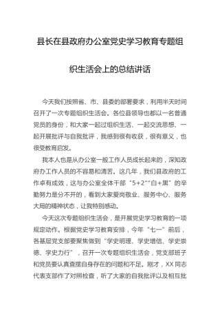 在党史专题组织生活会上的总结讲话3000字
