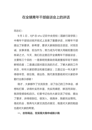 在全镇青年干部座谈会上的讲话（乡镇书记）