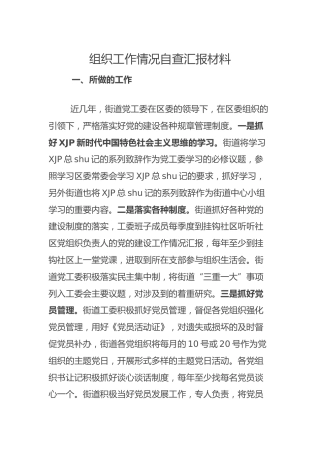 组织工作情况自查总结汇报（乡镇街道）