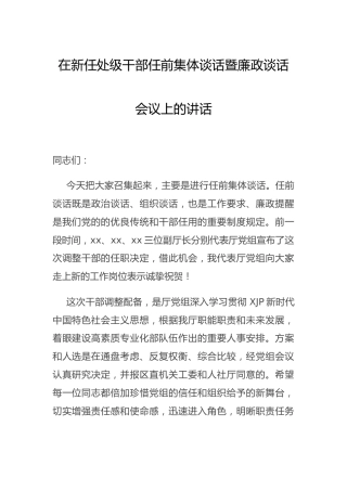 在处级干部任前集体谈话暨廉政谈话会议上的讲话3800字