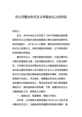 在公司整治形式主义专题会议上的讲话
