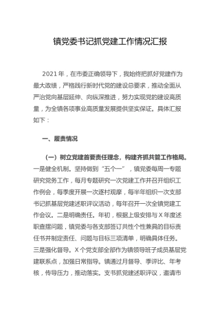 镇党委书记抓党建工作情况述职总结汇报5000字