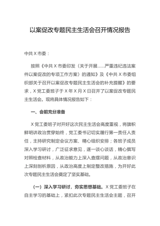 以案促改专题民主生活会召开情况报告2500字