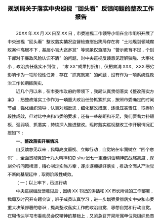 巡视“回头看”反馈问题的整改工作报告（规划）