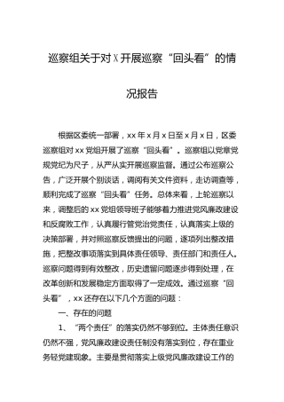 巡察组对单位开展巡察“回头看”的情况报告