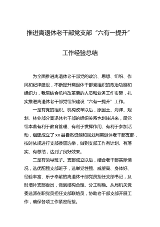 推进离退休老干部党支部“六有一提升”工作经验总结
