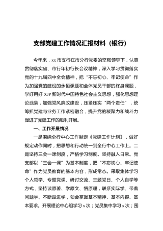 银行支部党建工作情况总结汇报材料（老材料）