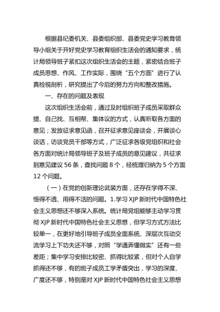 统计系统班子党史专题组织生活会对照检查4600字