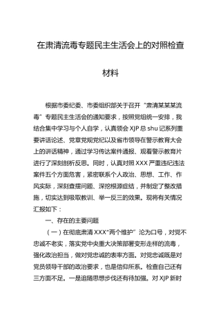 肃清流毒专题民主生活会个人对照检查材料3600字