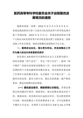 学校关于巡视整改进展情况的总结通报