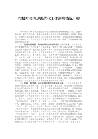 市域社会治理现代化工作进展情况总结汇报