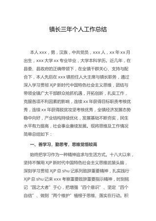 乡镇镇长三年个人工作总结1300字