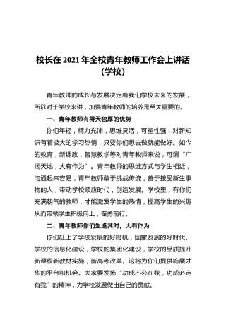 校长在2021年学校青年教师工作会上讲话