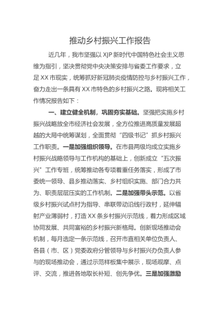 推动全市乡村振兴工作总结报告