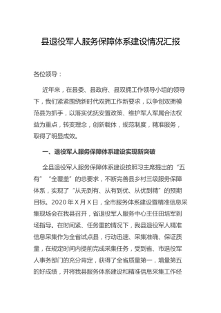 退役军人服务保障体系建设情况总结汇报
