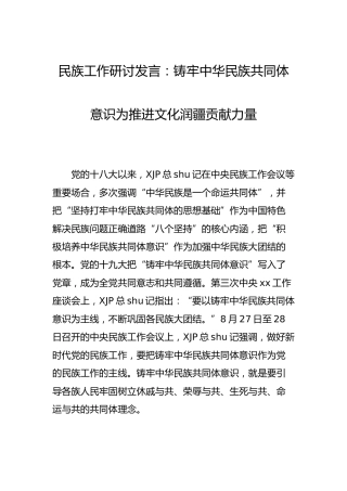 民族工作研讨发言：铸牢中华民族共同体意识