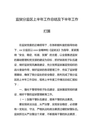 监狱上半年工作总结及下半年工作计划
