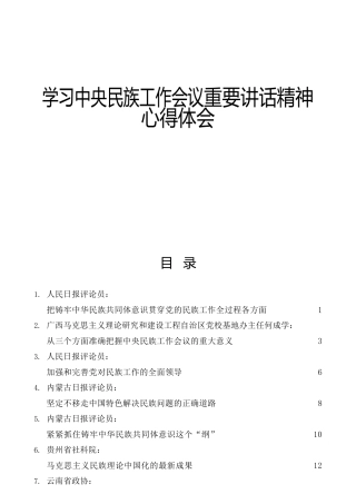 民族工作会议讲话精神心得体会、理论研讨合集14篇
