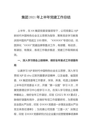 集团公司2021年上半年党建工作总结