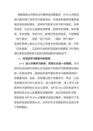 公司支部班子党史专题组织生活会剖析材料2800字
