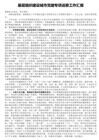 基层组织建设城市党建专项巡察工作总结汇报4000字