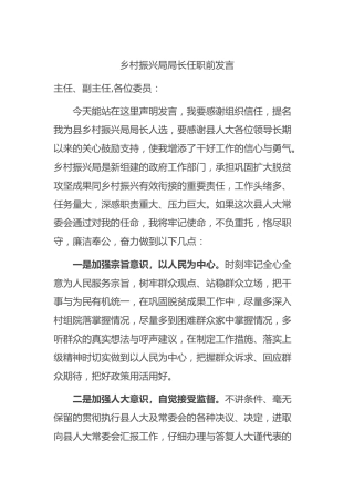 局长任职表态发言（乡村振兴）
