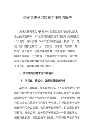 公司党史学习教育工作总结报告3100字