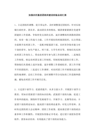 加强农村基层团组织建设经验总结汇报
