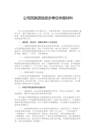 公司民族团结进步单位申报材料
