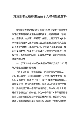 党支部书记党史专题组织生活会对照检查5100字