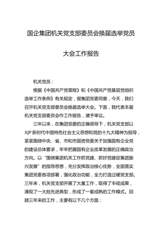 国企公司党支部委员会换届选举党员大会工作报告