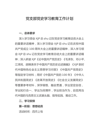 党支部党史学习教育工作计划