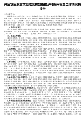 巩固脱贫攻坚成果有效衔接乡村振兴督查工作情况的总结报告