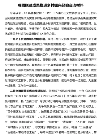 巩固脱贫成果推进乡村振兴经验总结交流