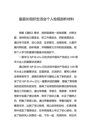 党史组织生活会个人检视剖析材料（副县长）